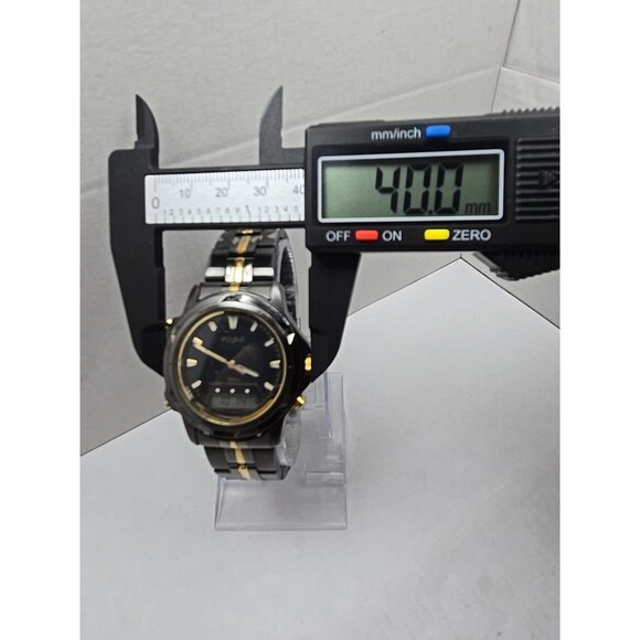 Pulsar by Seiko V0720050 Alarm Chrono Ana Digi Watch Black Gold Mens New Battery - Picture 5 of 13